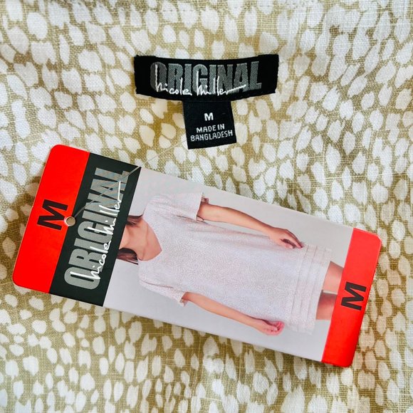 NWT Nicole Miller Original Ladies' White & Tan Pleat Hem Linen Blend Shirt Dress - Picture 6 of 14